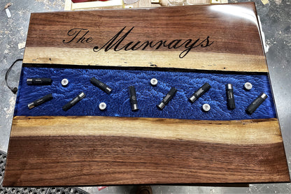 Personalized Epoxy Stove Cover, Gun Rack, or More... Bullets or Shotgun Shells Cast in Resin with Natural Live Edge