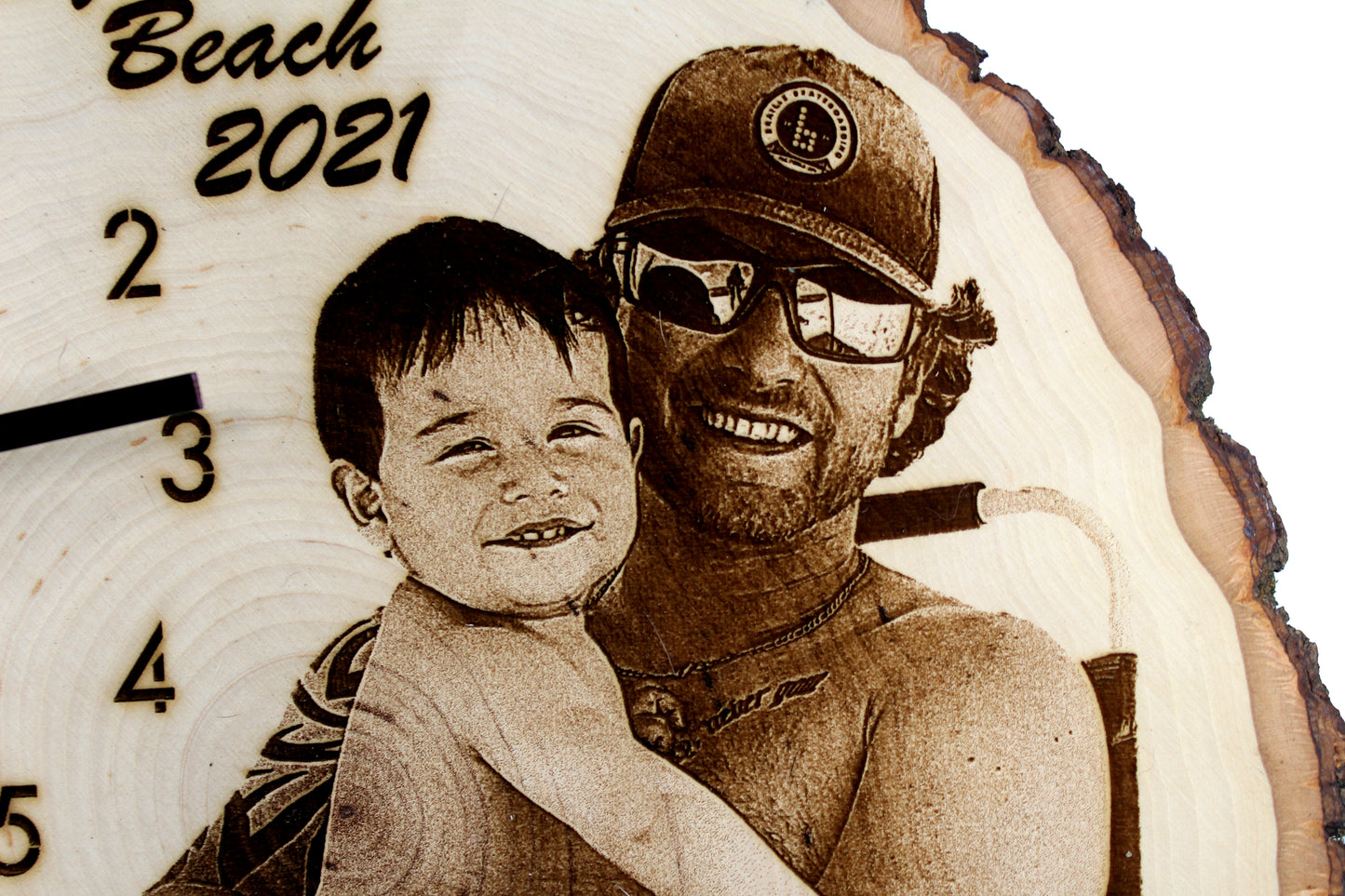 Personalized Portrait on live edge wood with optional clock (9"x11")