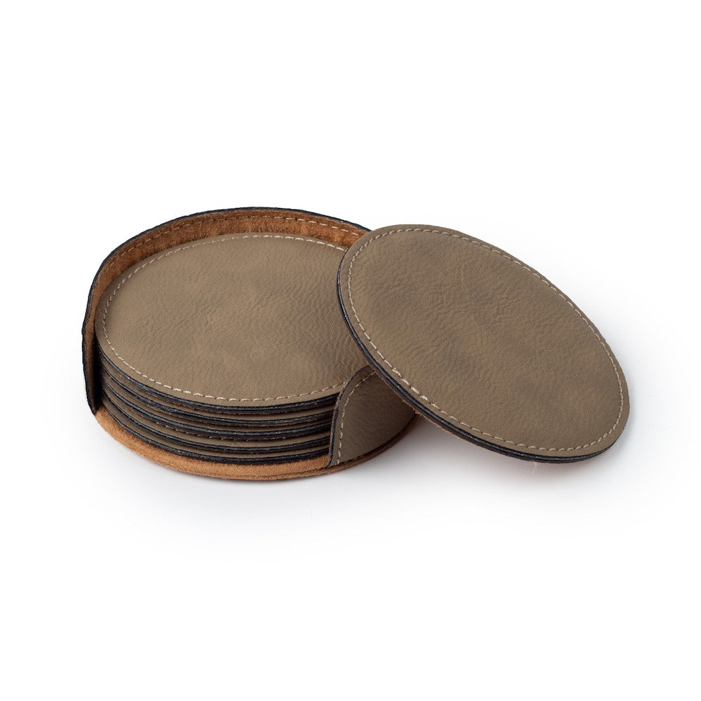 Personalized Leather Round Coaster Set