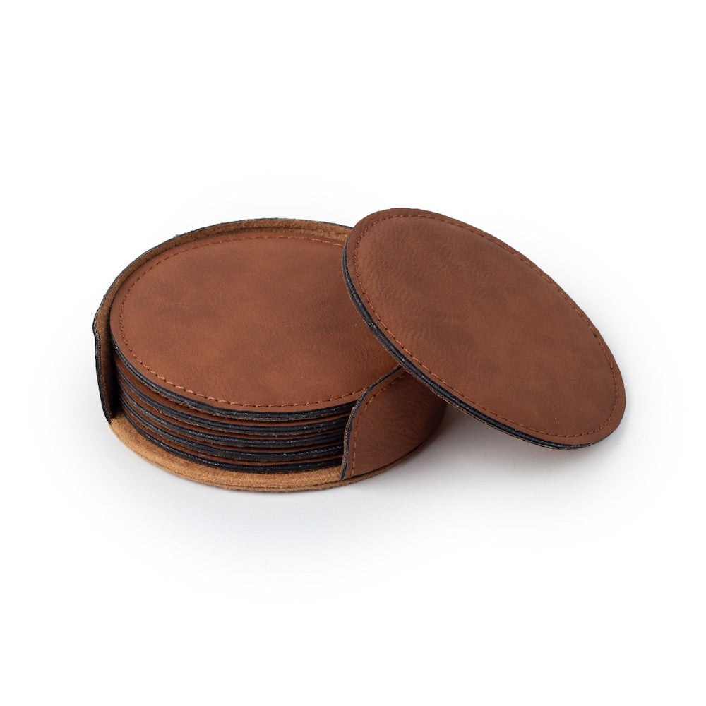 Personalized Leather Round Coaster Set