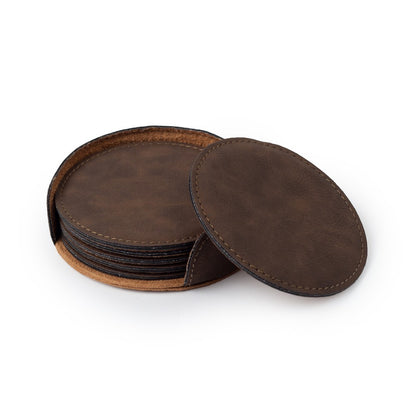 Personalized Leather Round Coaster Set