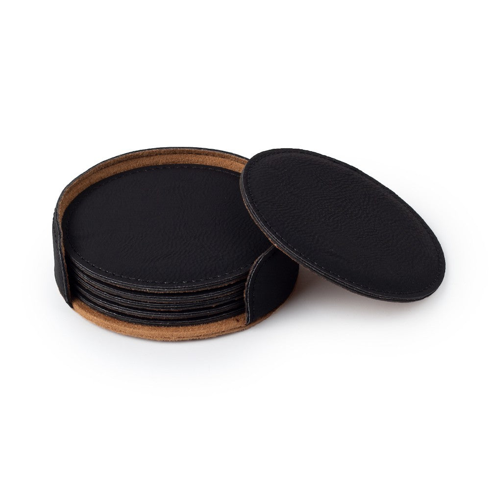 Personalized Leather Round Coaster Set