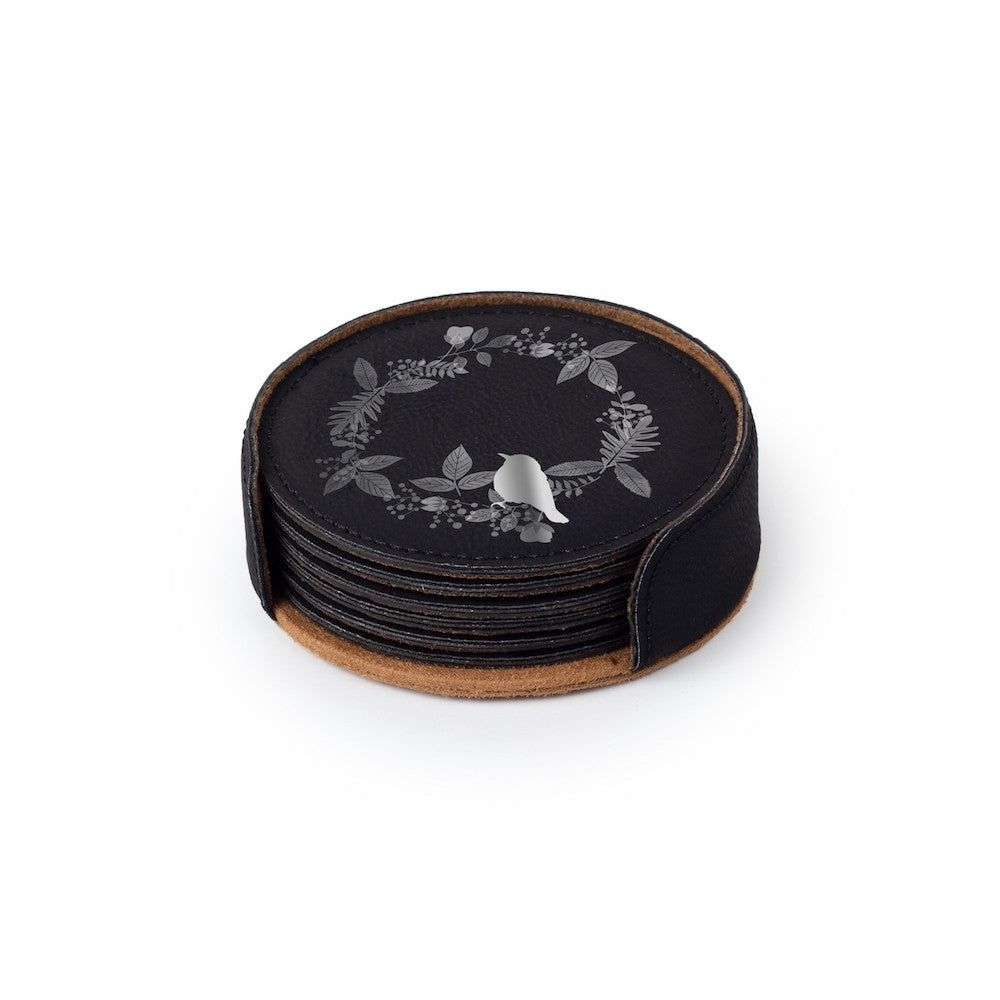 Personalized Leather Round Coaster Set