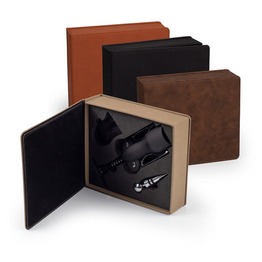 Personalized Leather Square Wine Set